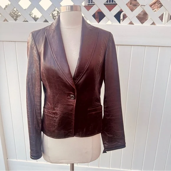 Calvin Klein Brown Leather Button Front Jacket Blazer - Picture 6 of 16